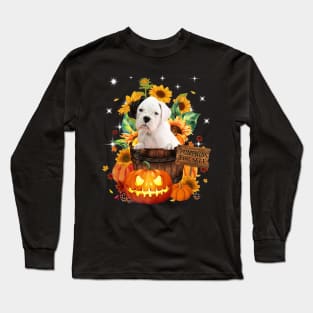 White Boxer Halloween Pumpkin Fall Bucket Long Sleeve T-Shirt